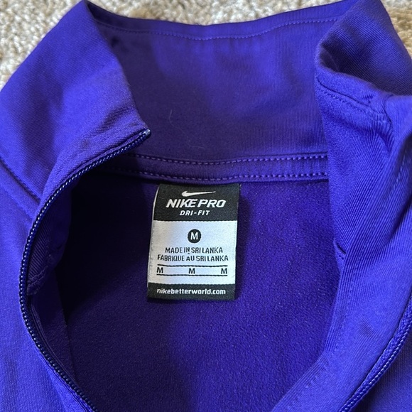 Nike Pro Quarter Zip Purple Long Sleeve Top Sz Medium Dri Fit - Picture 6 of 8
